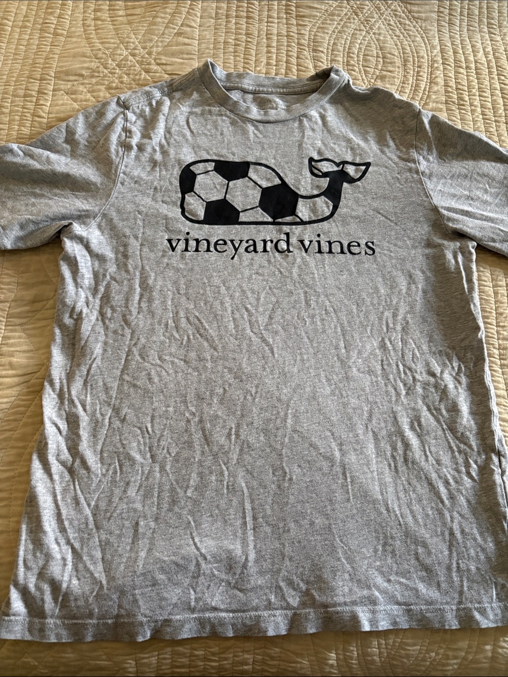 Vineyard Vines Gray Tee with Black Soccer Whale Logo